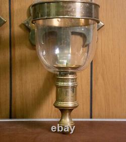 Vintage Brass & Glass Hurricane Candle Holders Chapman style Wall Mount Spanish