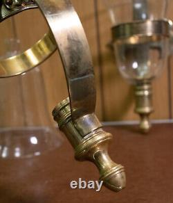 Vintage Brass & Glass Hurricane Candle Holders Chapman style Wall Mount Spanish