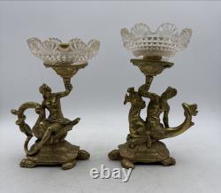 Vintage Brass and Glass 6 Candle Sticks Mythology Turtles Decor Beautiful