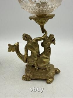 Vintage Brass and Glass 6 Candle Sticks Mythology Turtles Decor Beautiful