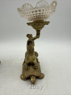 Vintage Brass and Glass 6 Candle Sticks Mythology Turtles Decor Beautiful