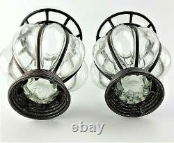 Vintage Caged Glass Hurricane Candle Holder Mellon / Glass in Metal Cage (2)