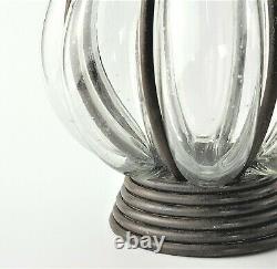 Vintage Caged Glass Hurricane Candle Holder Mellon / Glass in Metal Cage (2)