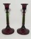 Vintage Cambridge Rubina Glass Candlesticks Pair Set Candle Holders Red/green