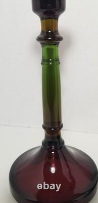 Vintage Cambridge Rubina Glass Candlesticks Pair Set Candle Holders Red/Green