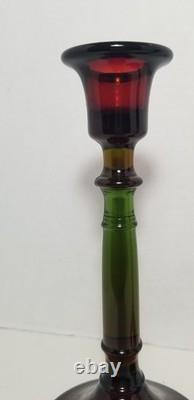 Vintage Cambridge Rubina Glass Candlesticks Pair Set Candle Holders Red/Green