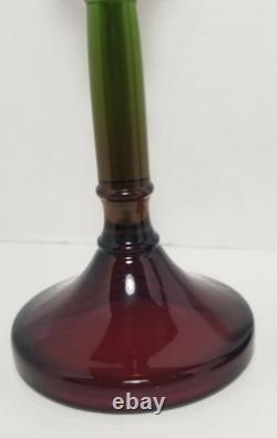 Vintage Cambridge Rubina Glass Candlesticks Pair Set Candle Holders Red/Green