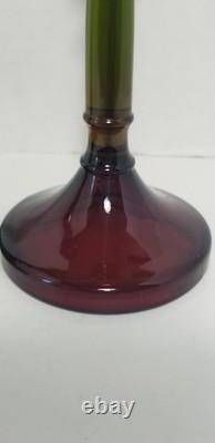 Vintage Cambridge Rubina Glass Candlesticks Pair Set Candle Holders Red/Green