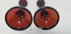 Vintage Cambridge Rubina Glass Candlesticks Pair Set Candle Holders Red/Green