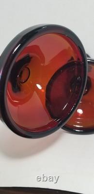 Vintage Cambridge Rubina Glass Candlesticks Pair Set Candle Holders Red/Green