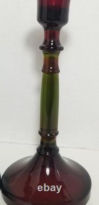 Vintage Cambridge Rubina Glass Candlesticks Pair Set Candle Holders Red/Green