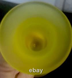 Vintage Canary Yellow Satin Tiffin Glass Vaseline Glass Candlestick Holders Set