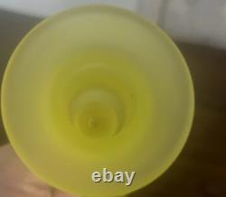 Vintage Canary Yellow Satin Tiffin Glass Vaseline Glass Candlestick Holders Set
