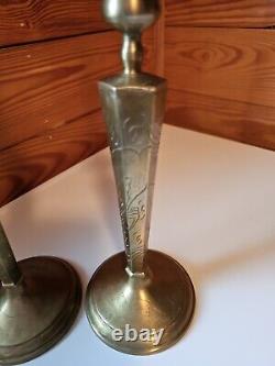 Vintage Candle Holders Glass Oil Candle & Silk Embroidery Shades. 21 1/2 Tall