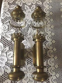 Vintage Candleholders Lantern Wall Sconce Brass Glass Hurricane Shade Set of 2
