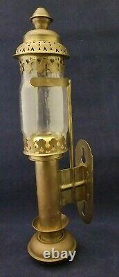 Vintage Candleholders Wall Sconce Lantern Brass Glass Hurricane Shade Set of 2
