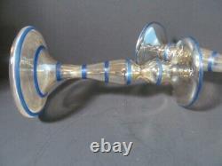 Vintage Candlestick Holders 2 Opalescent Glass With Blue Rings 8 Tall