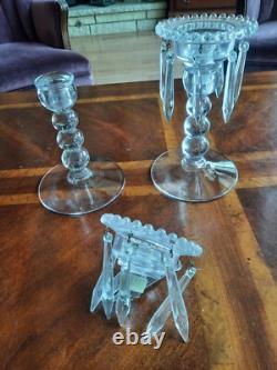 Vintage Candlewick Glassware 3 Part Hurricane Candleholders