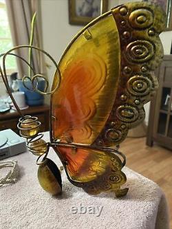 Vintage Carmel Blown Glass Butterfly Candle Holder Read Description