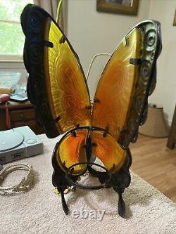 Vintage Carmel Blown Glass Butterfly Candle Holder Read Description