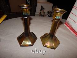 Vintage Carnival Glass Candlestick Holders Lot Of 2 Estate Find