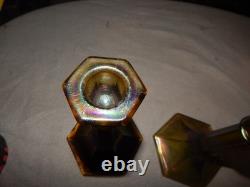 Vintage Carnival Glass Candlestick Holders Lot Of 2 Estate Find