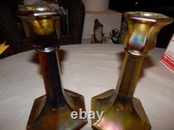 Vintage Carnival Glass Candlestick Holders Lot Of 2 Estate Find