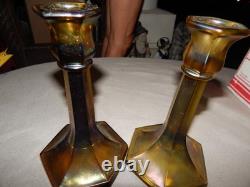 Vintage Carnival Glass Candlestick Holders Lot Of 2 Estate Find