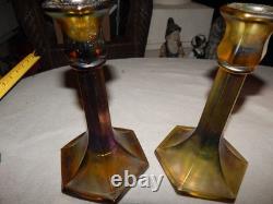 Vintage Carnival Glass Candlestick Holders Lot Of 2 Estate Find