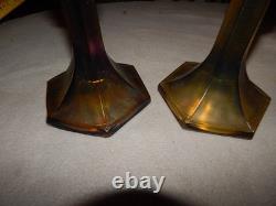 Vintage Carnival Glass Candlestick Holders Lot Of 2 Estate Find