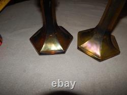 Vintage Carnival Glass Candlestick Holders Lot Of 2 Estate Find