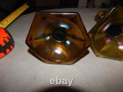 Vintage Carnival Glass Candlestick Holders Lot Of 2 Estate Find