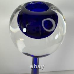 Vintage Cenedese Murano Sommerso Glass Candle Holders Pair Cobalt Blue Italy MCM