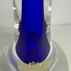 Vintage Cenedese Murano Sommerso Glass Candle Holders Pair Cobalt Blue Italy MCM