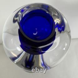 Vintage Cenedese Murano Sommerso Glass Candle Holders Pair Cobalt Blue Italy MCM