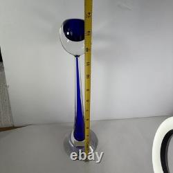 Vintage Cenedese Murano Sommerso Glass Candle Holders Pair Cobalt Blue Italy MCM