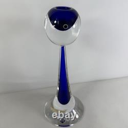 Vintage Cenedese Murano Sommerso Glass Candle Holders Pair Cobalt Blue Italy MCM