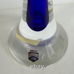 Vintage Cenedese Murano Sommerso Glass Candle Holders Pair Cobalt Blue Italy MCM
