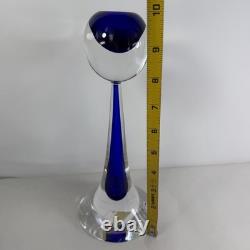 Vintage Cenedese Murano Sommerso Glass Candle Holders Pair Cobalt Blue Italy MCM