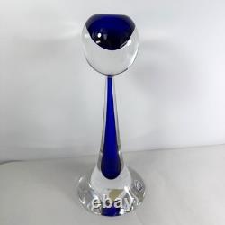 Vintage Cenedese Murano Sommerso Glass Candle Holders Pair Cobalt Blue Italy MCM