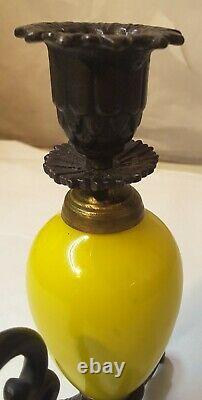 Vintage Chicken / Claw Foot Chamberstick Figural Candlestick Cast Iron / Glass