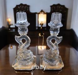 Vintage Clear Glass Dolphin Koi Fish Candlesticks Pair of KOI Candle Holders