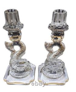 Vintage Clear Glass Dolphin Koi Fish Candlesticks Pair of KOI Candle Holders