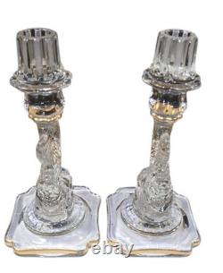 Vintage Clear Glass Dolphin Koi Fish Candlesticks Pair of KOI Candle Holders