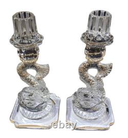 Vintage Clear Glass Dolphin Koi Fish Candlesticks Pair of KOI Candle Holders