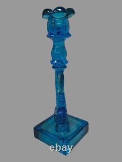 Vintage Cobalt Blue Figural Dolphin Pressed Glass 10.5 Candlestick