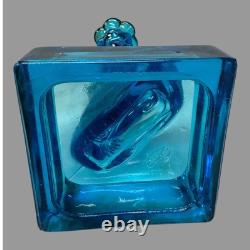 Vintage Cobalt Blue Figural Dolphin Pressed Glass 10.5 Candlestick