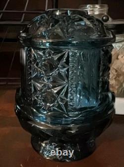 Vintage Colonial Blue Indiana Glass Stars & Bars Fairy Lamp Mint Condition 6.5