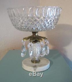 Vintage Console Set Crystal Candleholders Bowl w Prisms Scales of Justice 4 Pc S