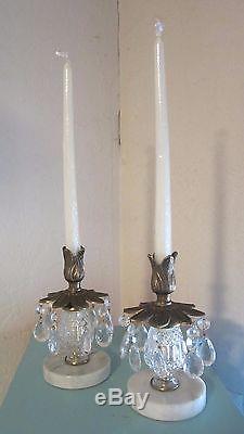 Vintage Console Set Crystal Candleholders Bowl w Prisms Scales of Justice 4 Pc S